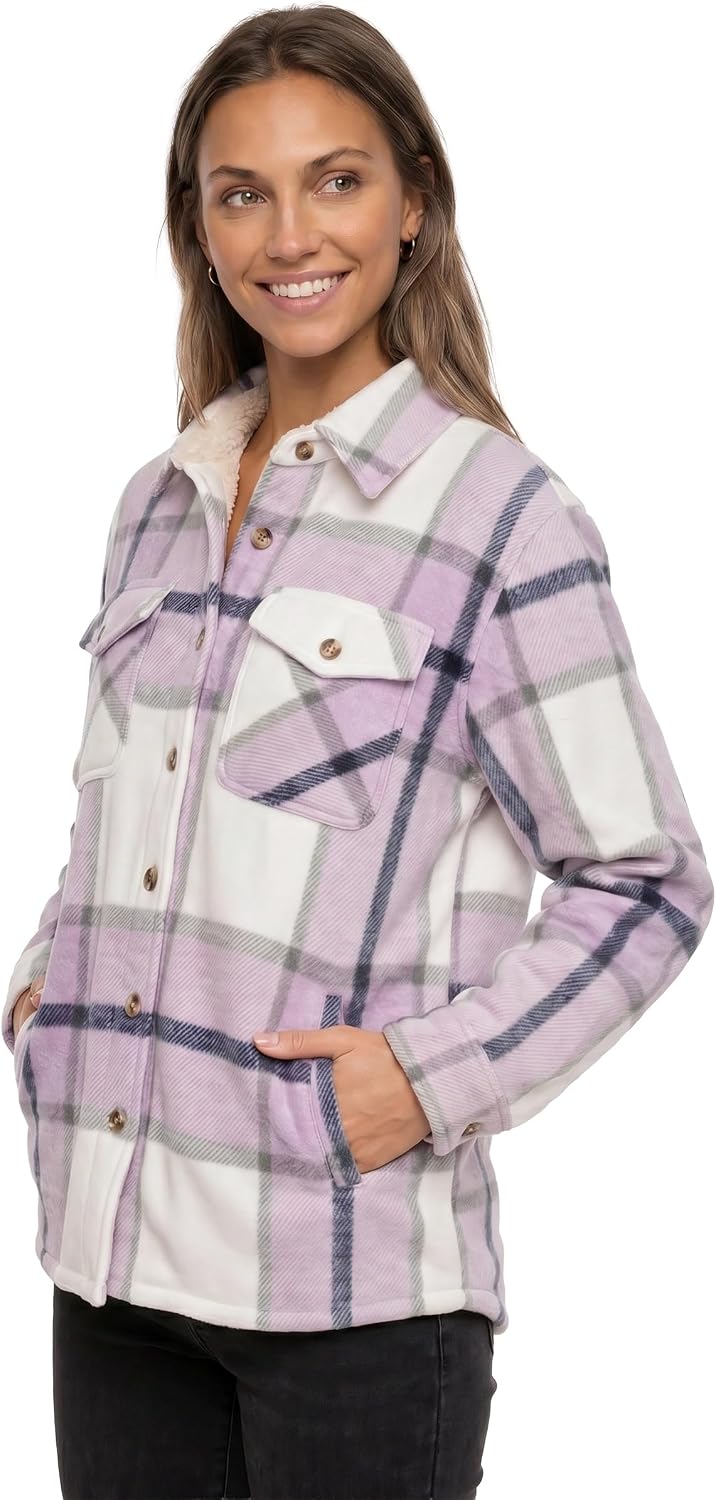 Sage Collective Women's Plaid Sherpa-lined Shirt Jacket – Plush Fleece Shacket With Pockets