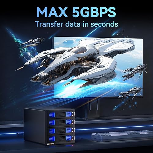 Miniatura 3 de 4 Bay Hard Drive Enclosure with Cooling Fan for 2.5/3.5" SATA HDD/SSD with USB A/C 3.0 Cable, Tool-Free HDD Enclosure, 3.5 Hard Drive Enclosure