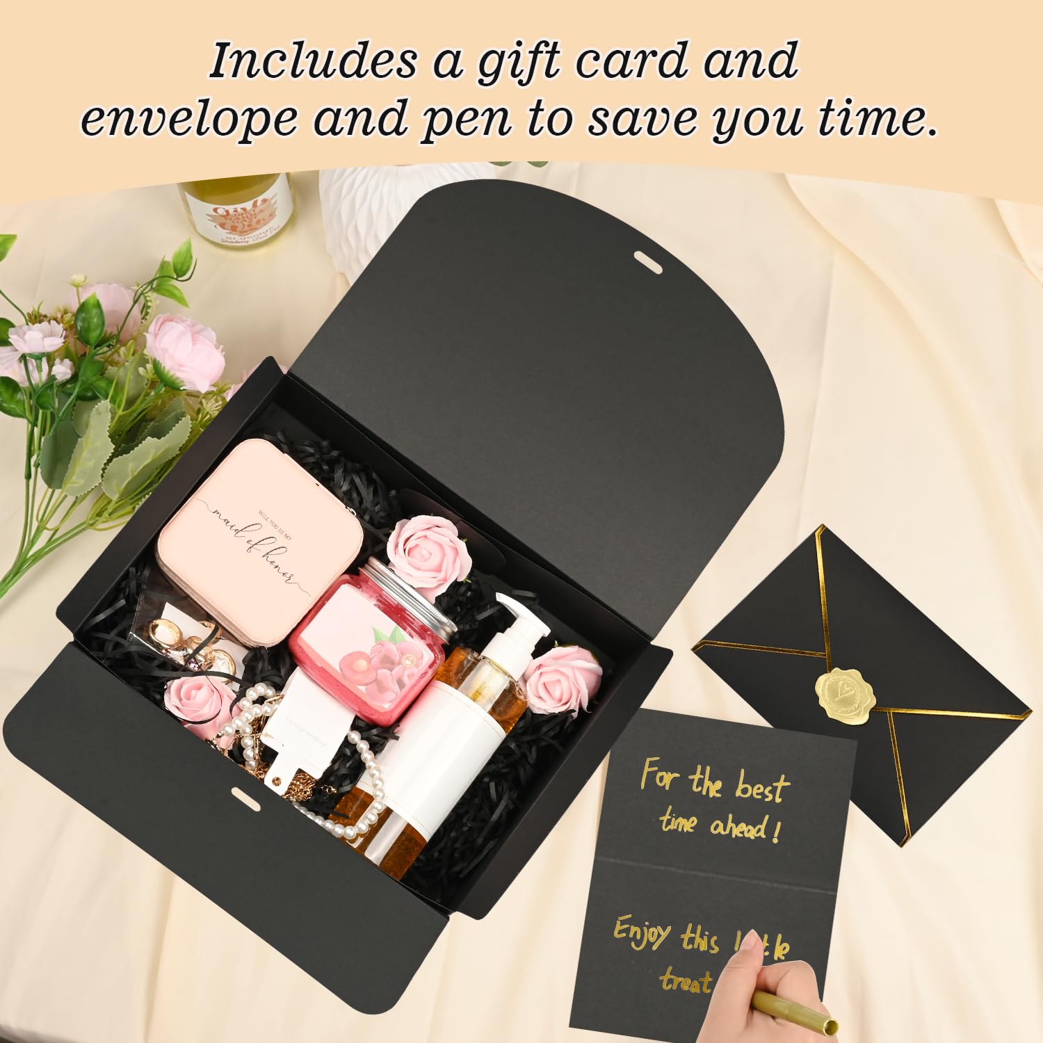 WLUSEAXI Confezione da 10 grandi scatole regalo nere con coperchio, per proposte di damigella d'onore con biglietti di auguri e buste, per proposte di matrimonio, compleanno, 30,5 x 24,9 x 7,9 cm