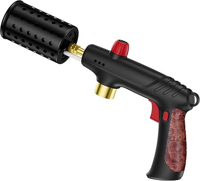 Powerful Propane Torch Gun with Adjustable Flame, Heavy-Duty Cooking Torch & Flame Thrower Gun for Sous Vide Searing, BBQ Grilling, Campfire Starter Tank Not Included Handle Mahogany