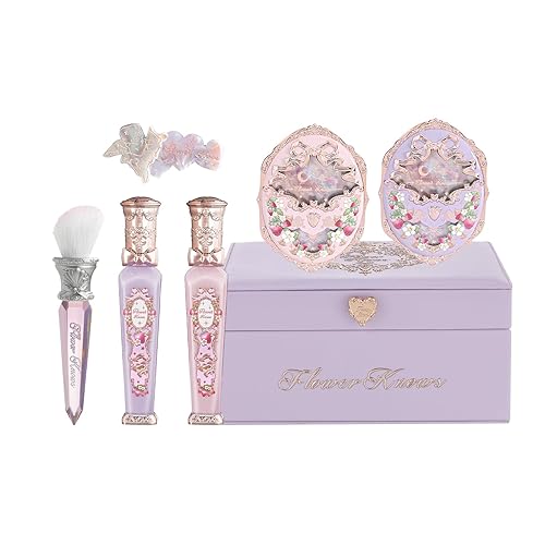 Flower Knows Violet Strawberry Rococo Gift Box Set,7 Pack Makeup Box with Mirror,Lip Gloss×2+Blush×2+Blush Brush×1+Hair Clip×1+Gift Box×1,Perfect Makeup Gift for Girls & Women - 01 Violet Rococo