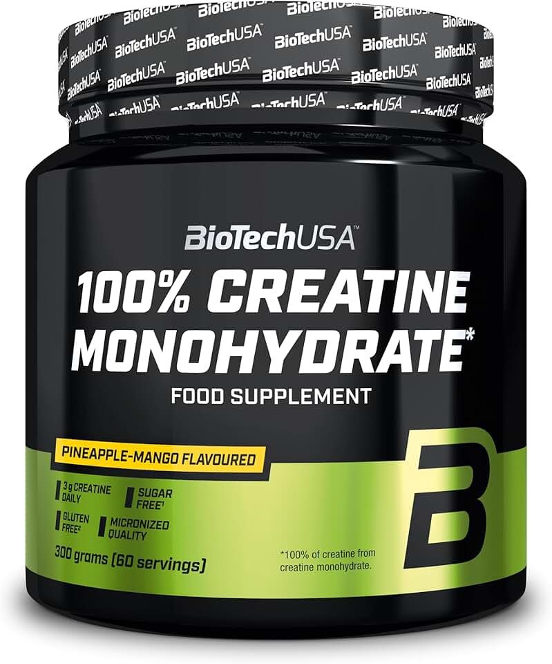 BioTechUSA 100% Creatine Monohydrate | Créatine de qualité pharmaceutique | Micronisée | Végétalienne | Sans gluten, 300 g, Ananas-mangue