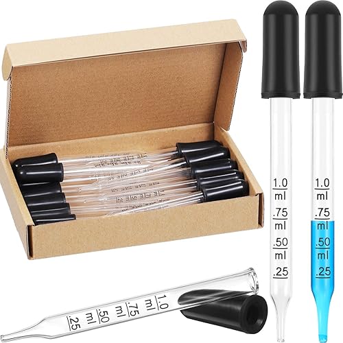 TecUnite 20 cuentagotas de vidrio para ojos, 0.0 fl oz de goteros líquidos para aceites esenciales, pipeta calibrada de vidrio para medicina,