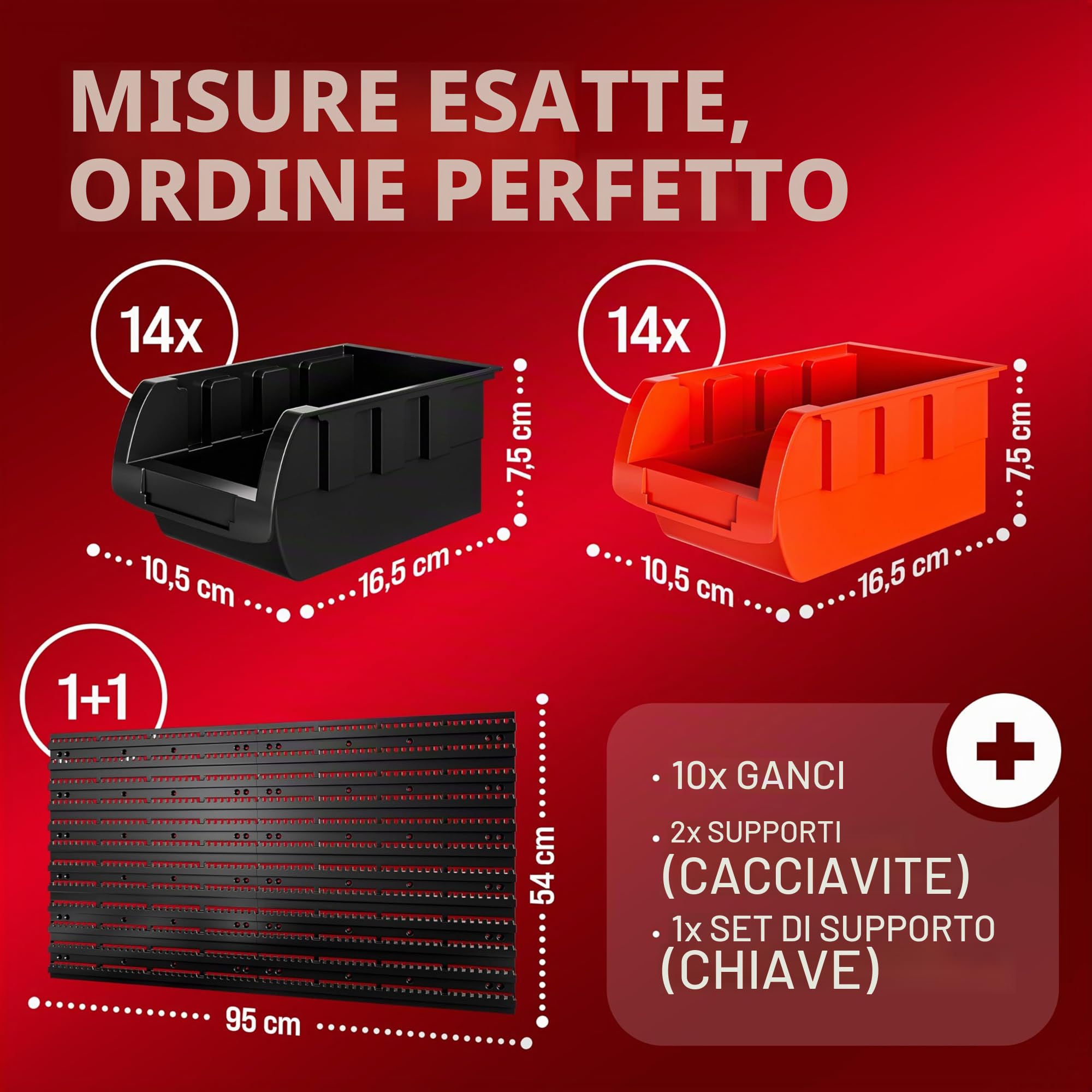 DEUBA® Pannello Preforato Portautensili 43 pz. Box Impilabili Parete Attrezzata Officina Organizer Ampliabile Garage