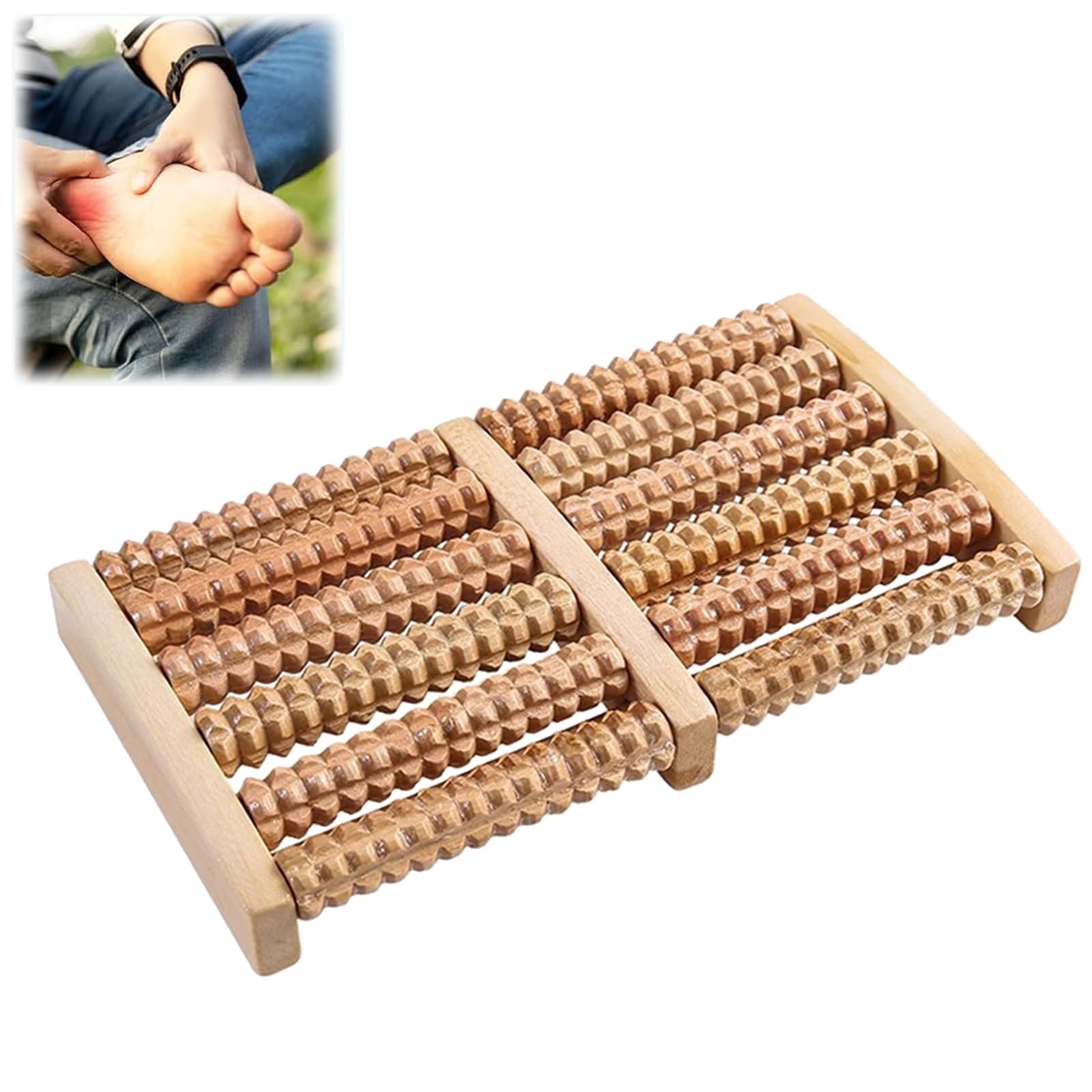 Rodillo masajeador de pies de madera: masajeador de pies premium contra el espolón calcáneo y la fascitis plantar. Rodillo de madera natural y relajarse en casa o en la oficina