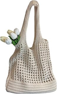Women's Crochet Tote Bags Double Handle No Closure Knit Shoulder Handbag