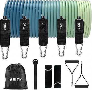 VEICK Resistance Bands Set - Exercise Equipment with Handles, Ankle Straps & Door Anchor for Home Gym, Shoulder Chest Leg Rowing Golf Cable Workout