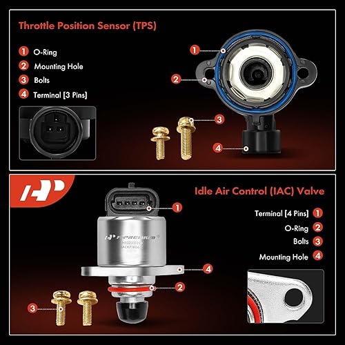 Miniatura 3 de A-Premium Válvula de control de aire de ralentí IAC + sensor de posición del acelerador TPS compatible con Chevy, GMC, Cadillac, Pontiac - 99-02 -