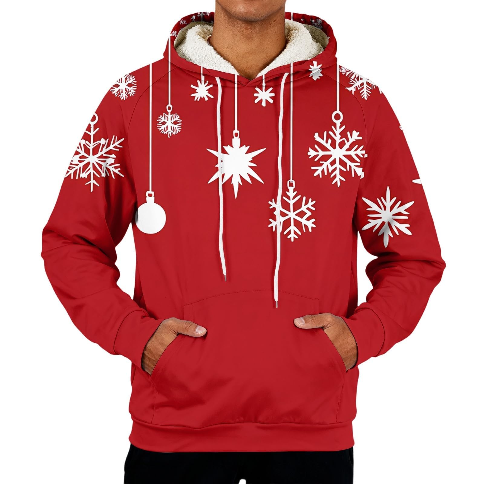 Suéter de Navidad con forro polar para hombre, divertido árbol de Navidad, reno, sudaderas, tallas grandes, trajes navideños, manga larga, cálido, suéter sherpa, novedad, disfraz de Navidad