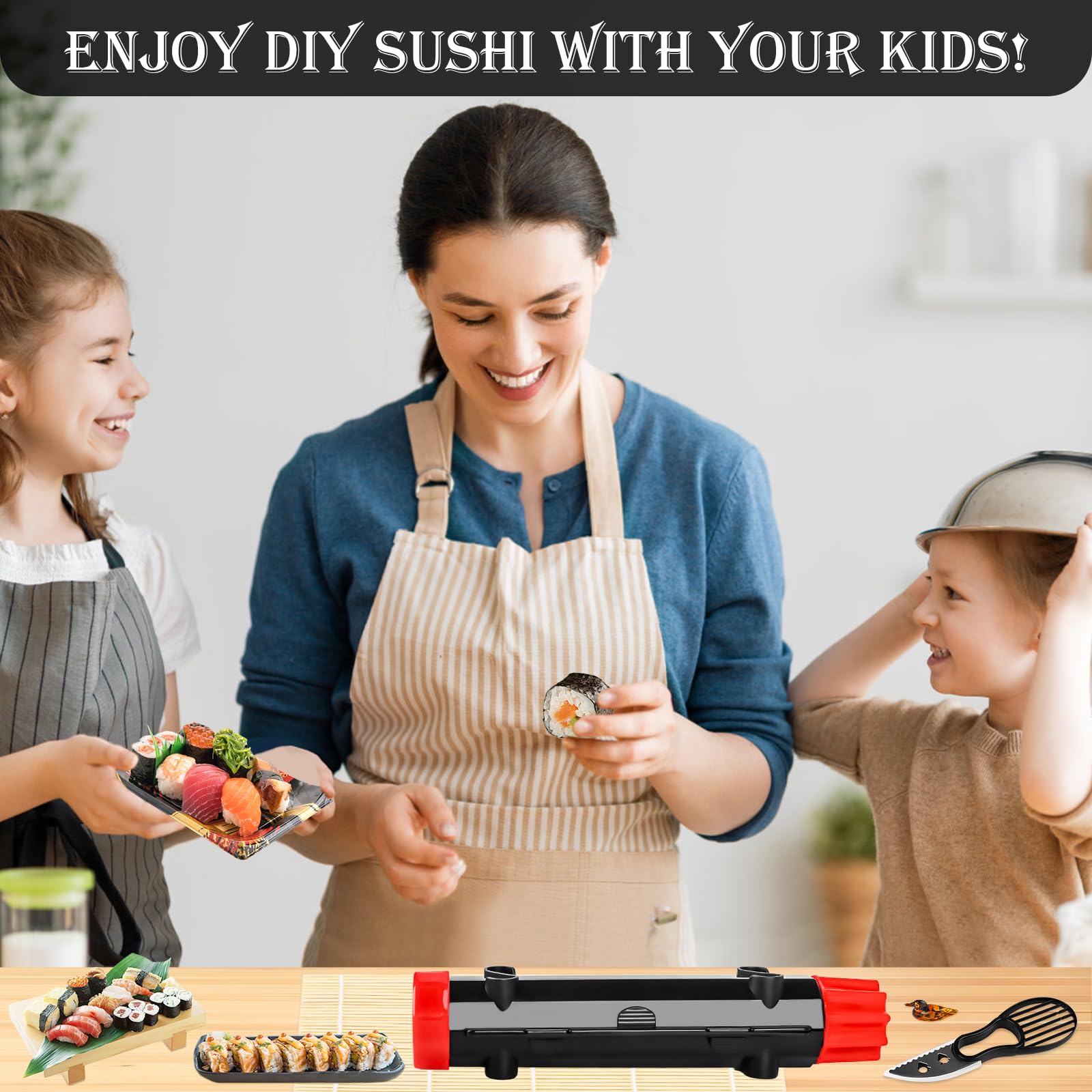 Kit Sushi Set, Sushi Bazooka Set Set Stampi Per Susshi Kit, Maker Bazooka con Coltello, Bacchetta di Riposo e Cucchiaio da Riso