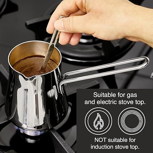 Miniatura 2 de Crystalia Cafetera turca de acero inoxidable 1810, cafetera para estufa, calentador de leche, café árabe griego Cezve Briki, 28 34 oz (plata, grande)