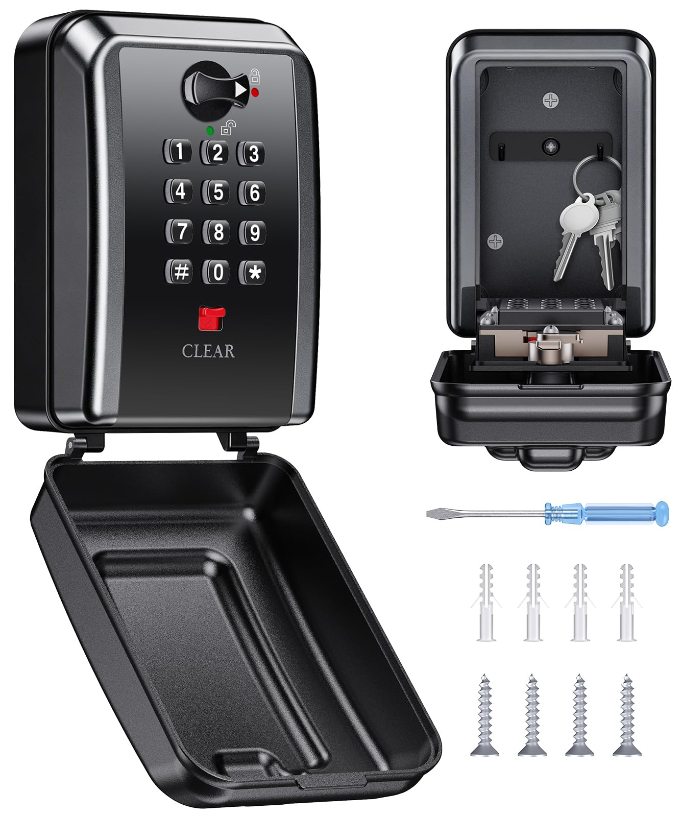 Mohard Key Safe Wall Mounted, 12 Digit Combination Lock Box for Keys with Resttable Code, Large Capacity & Weatherproof Keysafe Outdoor, Spare KeySafe Storage Key Box for Home, Office, Garage