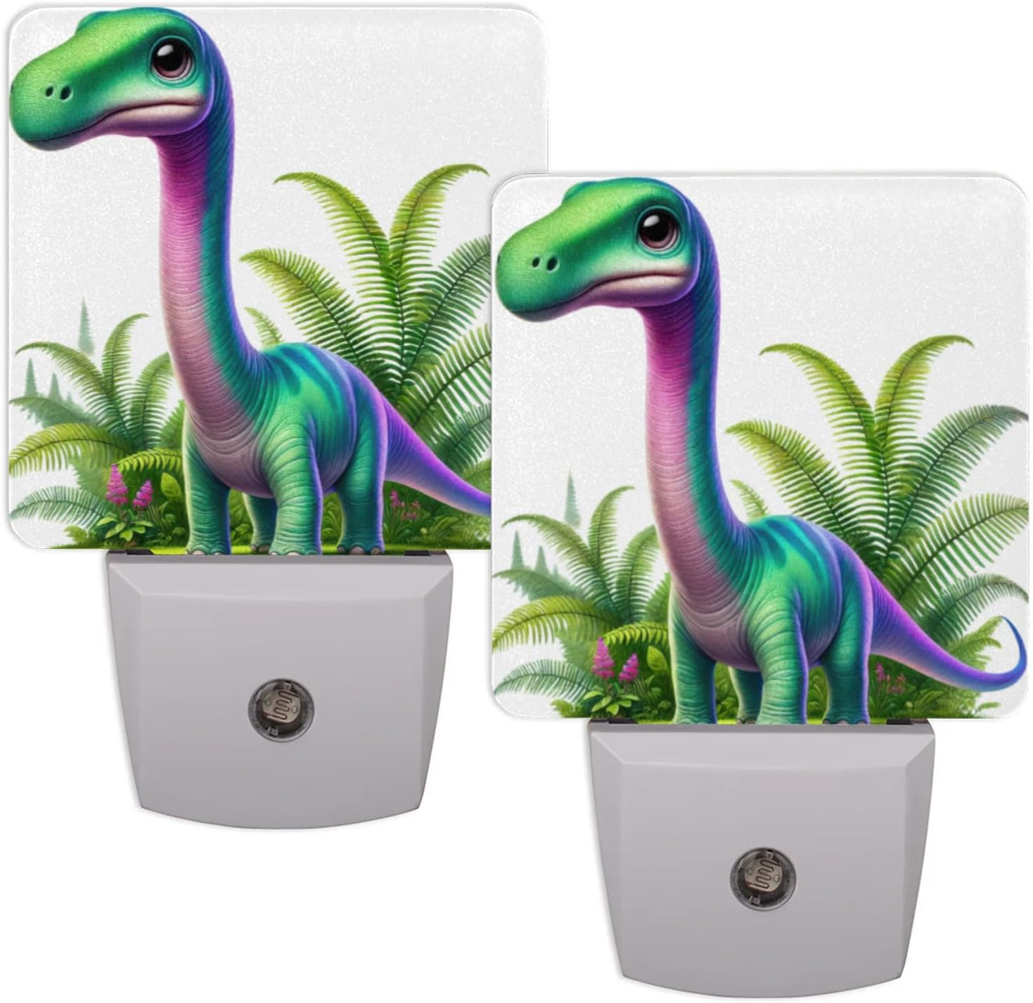 Pardick Cute Animal Green Dinosaur Plug in Night Light Set of 2 LED Nightlights Auto Dusk to Dawn Sensor Nightlight Lamp for Kids Boy Girls Room Bedroom Bathroom Kitchen Hallway Nursery Stairs Decor