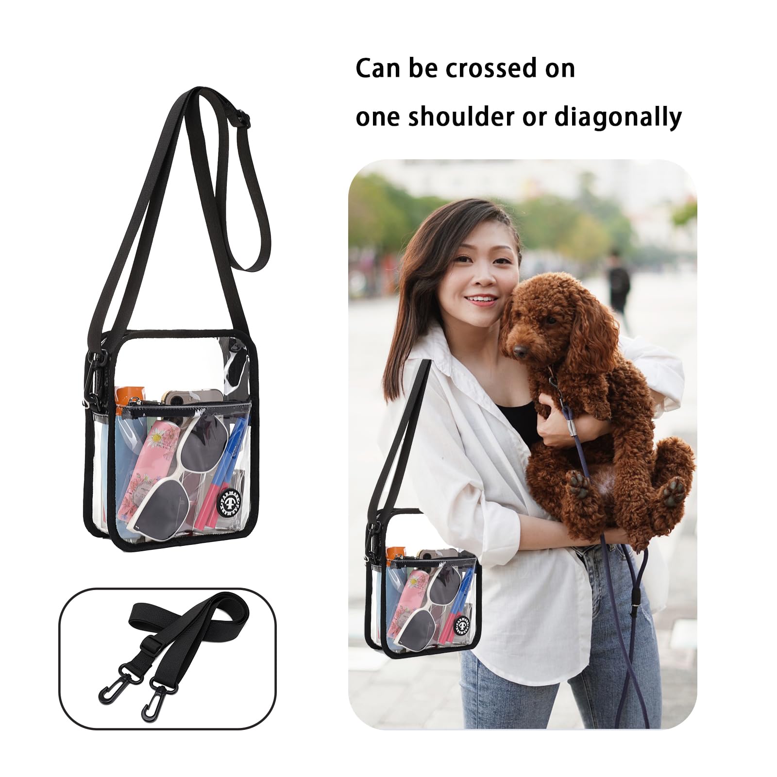Clear Bag Stadium Approved - Transparent Waterproof Crossbody Purse with Adjustable Strap for Concerts Events