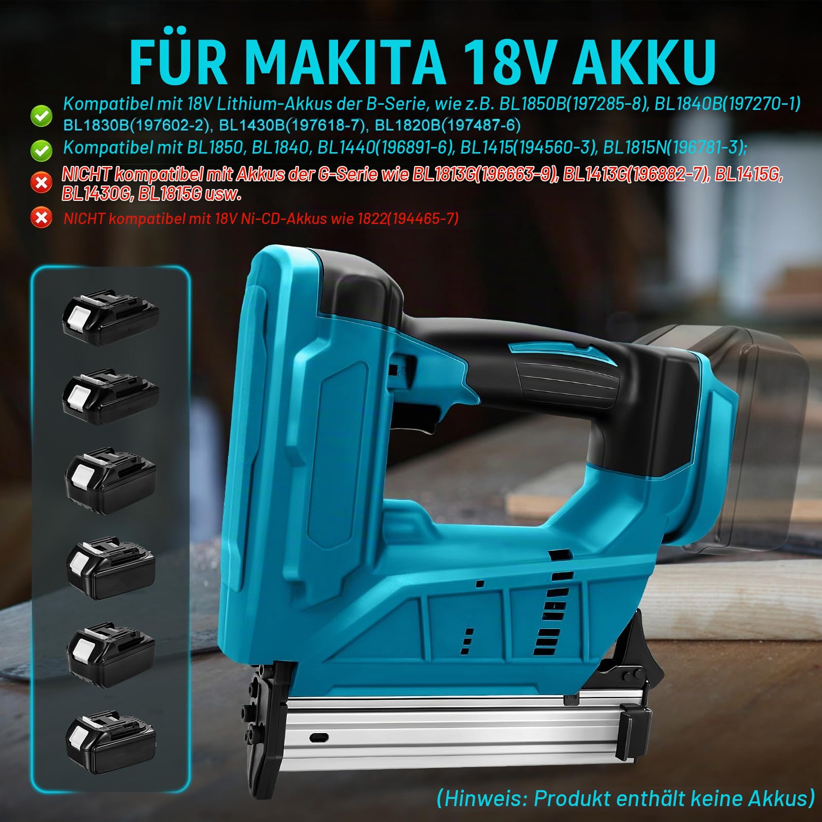 WingFly Akku-Tacker Nagelpistole Kompatibel Mit Makita 18V, Professional Nagler Mit 2000 Nägel, Elektrotacker für DIY-Projekte in Möbeln, Tischlerei (Ohne Akku)