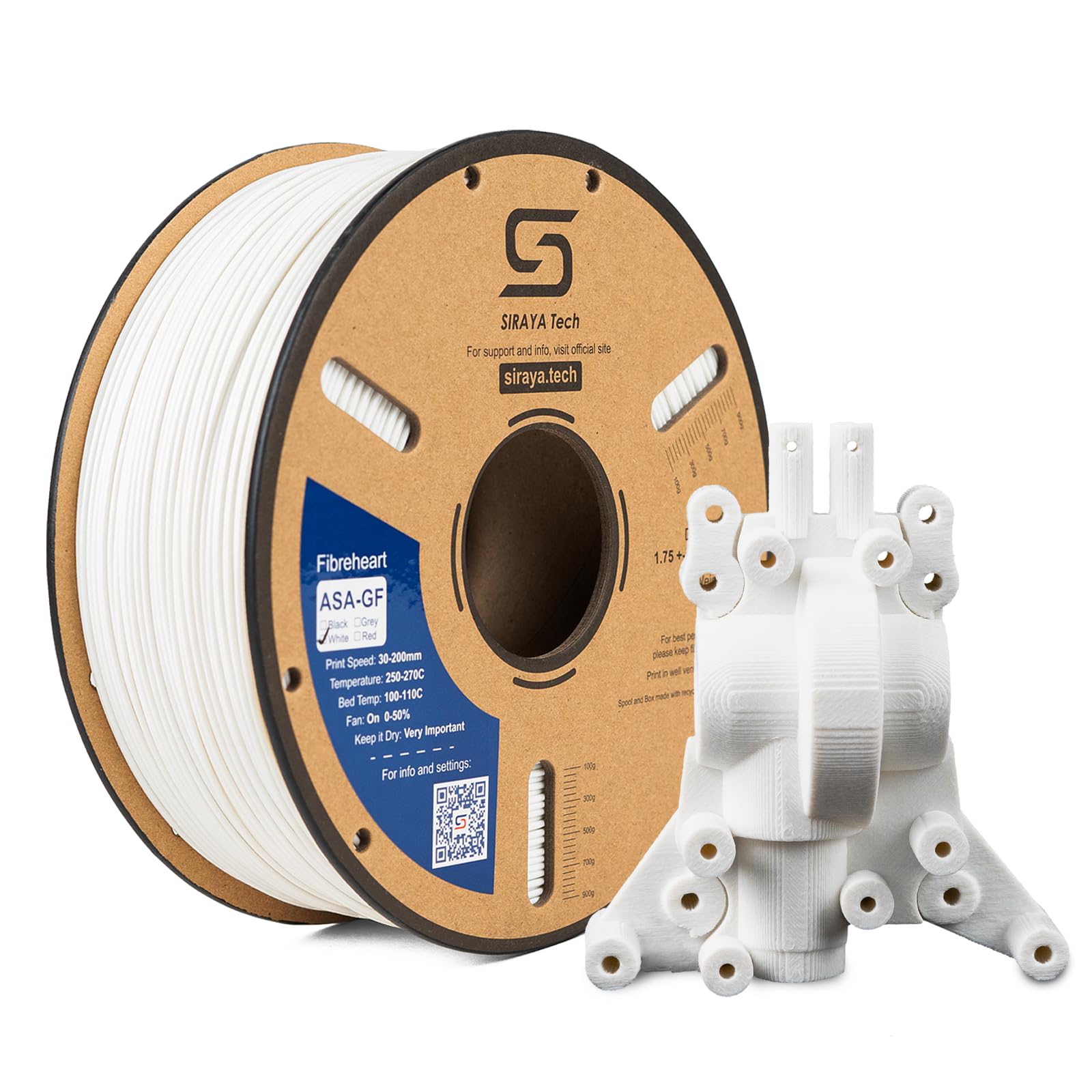 Siraya Tech Fibreheart ASA-GF 3D Printer Filament, White, 1kg