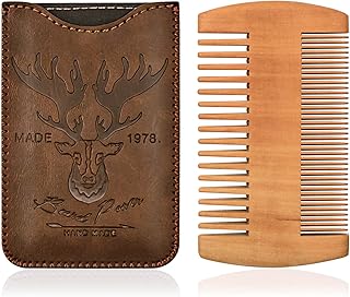 Wooden Beard Comb & Durable Case for Men with Sexy Beard, Fine & Coarse Teeth, Pocket Comb for Beards & Mustaches,Brown Deer Design