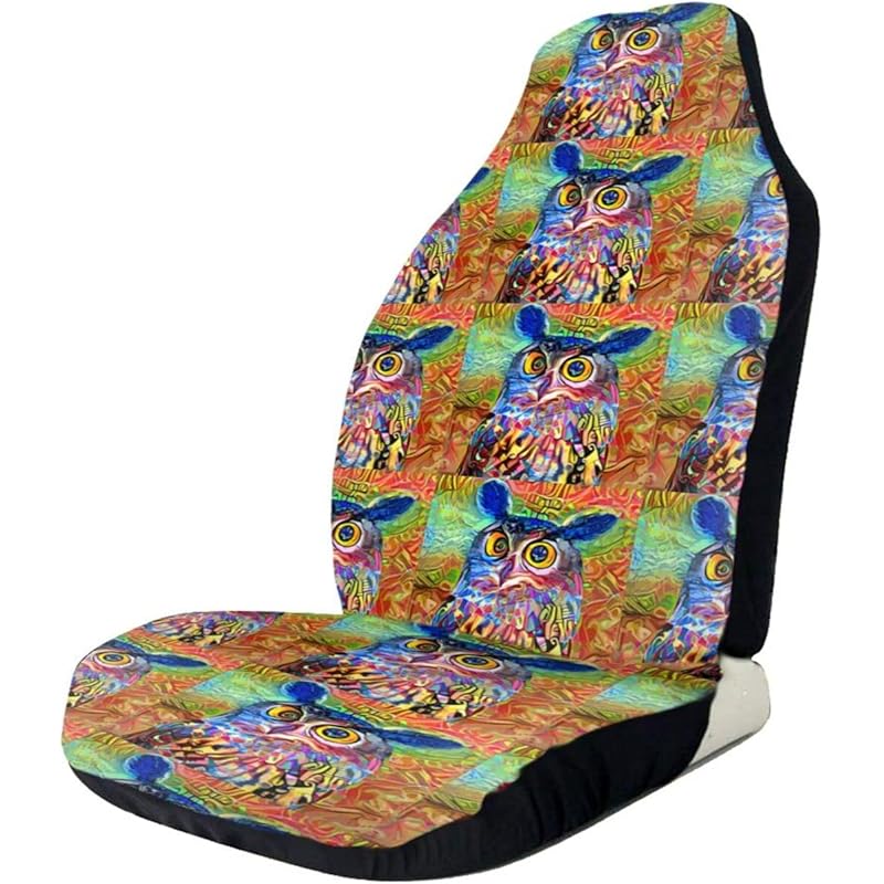 車 バイク フローラル 車用シートカバー 芸術的にデザインされ デジタルペイントされた 賢いフクロウの肖像画 おしゃれ かわいい マルチカラー 軽自動車 普通車 フロント座席適用 1ps Vyrbo9golv Wrestlesquare Com
