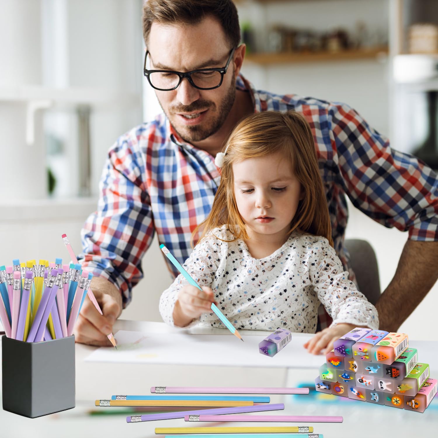 36 Piezas Lápices Infantiles con Borrador, Regalos para Cumpleaños Infantiles, 18 Borradores Divertidos 18 Lápices, Gomas de Borrar Divertidas para Niños y Niñas, Útiles Escolares