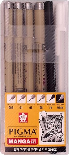 Pm0606 Juego básico para Manga Sakura Pigma (005, 01, 05, 08, FB, Blanco) con Freebie, Multicolor S