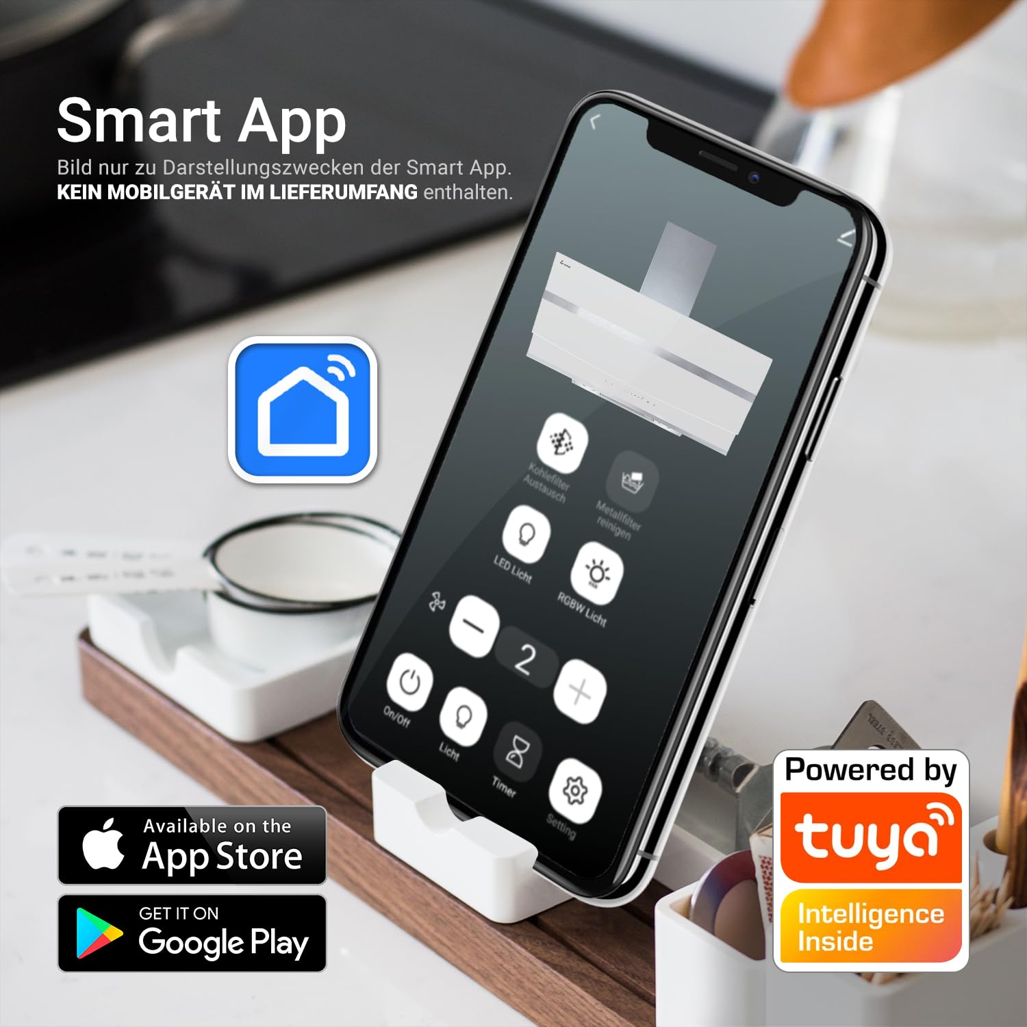 KKT KOLBE Hotte murale inclinée A+++ 80 cm | 782 m³/h recyclage ou évacuation | tête libre | inox et verre blanc | WiFi Smart App | LED RGBW | commande SensorTouch | HERMES8005WM