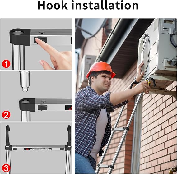 5m Telescopic Ladder with Detachable Hooks - Stable & Adjustable Height
