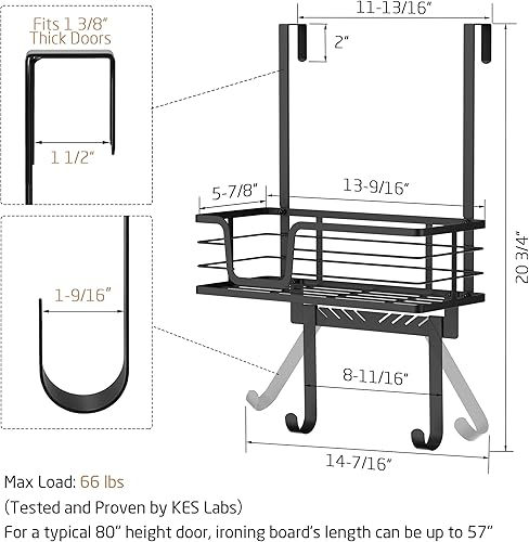 Miniatura 6 de KES HIR501A-BK - Soporte para tabla de planchar sobre la puerta, soporte para tabla de planchar con estante de almacenamiento en forma de Y y T, se