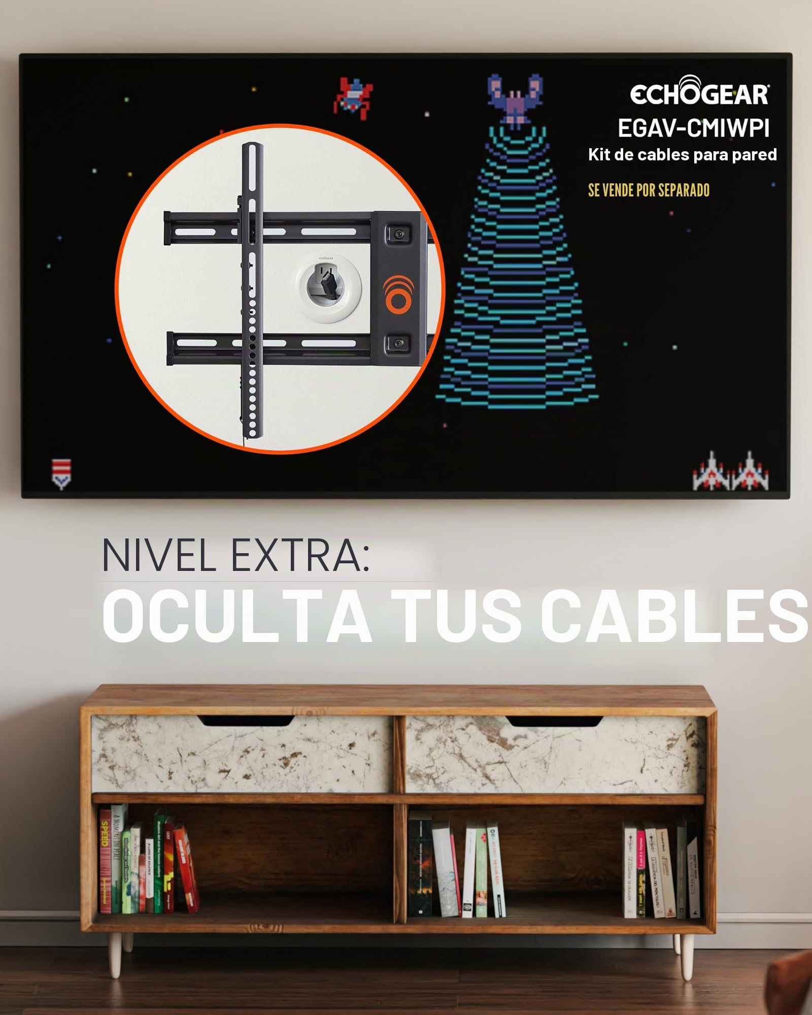ECHOGEAR Soporte de pared de TV fijo de bajo perfil para televisores de hasta 85"- Sostiene su televisor a solo 2.25" de la pared - Instalación rápida con plantilla y puede nivelar después del montaje