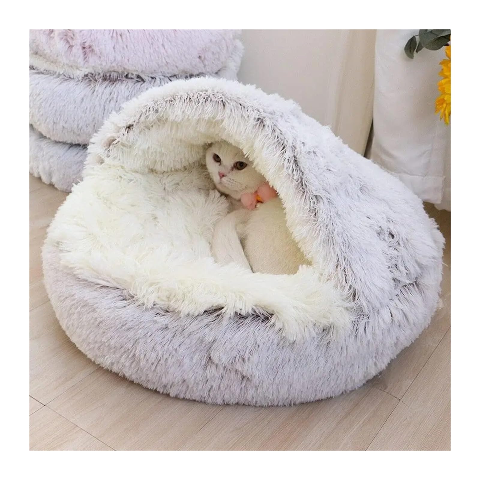 Soft Plush Pet Bed With Cover Round Cat Bed Pet Mattress Warm Cat Dog 2 In 1 Sleeping Nest Cave For Small Dogs