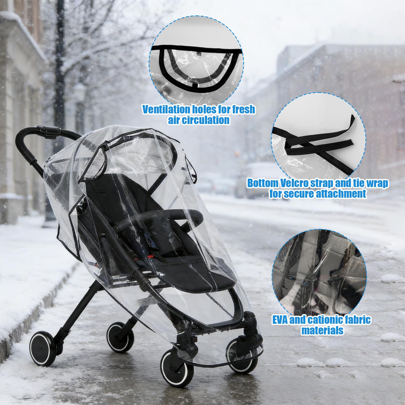 Habillage Pluie Universelle pour Poussette, Housse Pluie Universelle Protection Pluie Poussette Respirante, Protection Contre les Intempéries pour Bébé, Facile Installer, Inodore Durable
