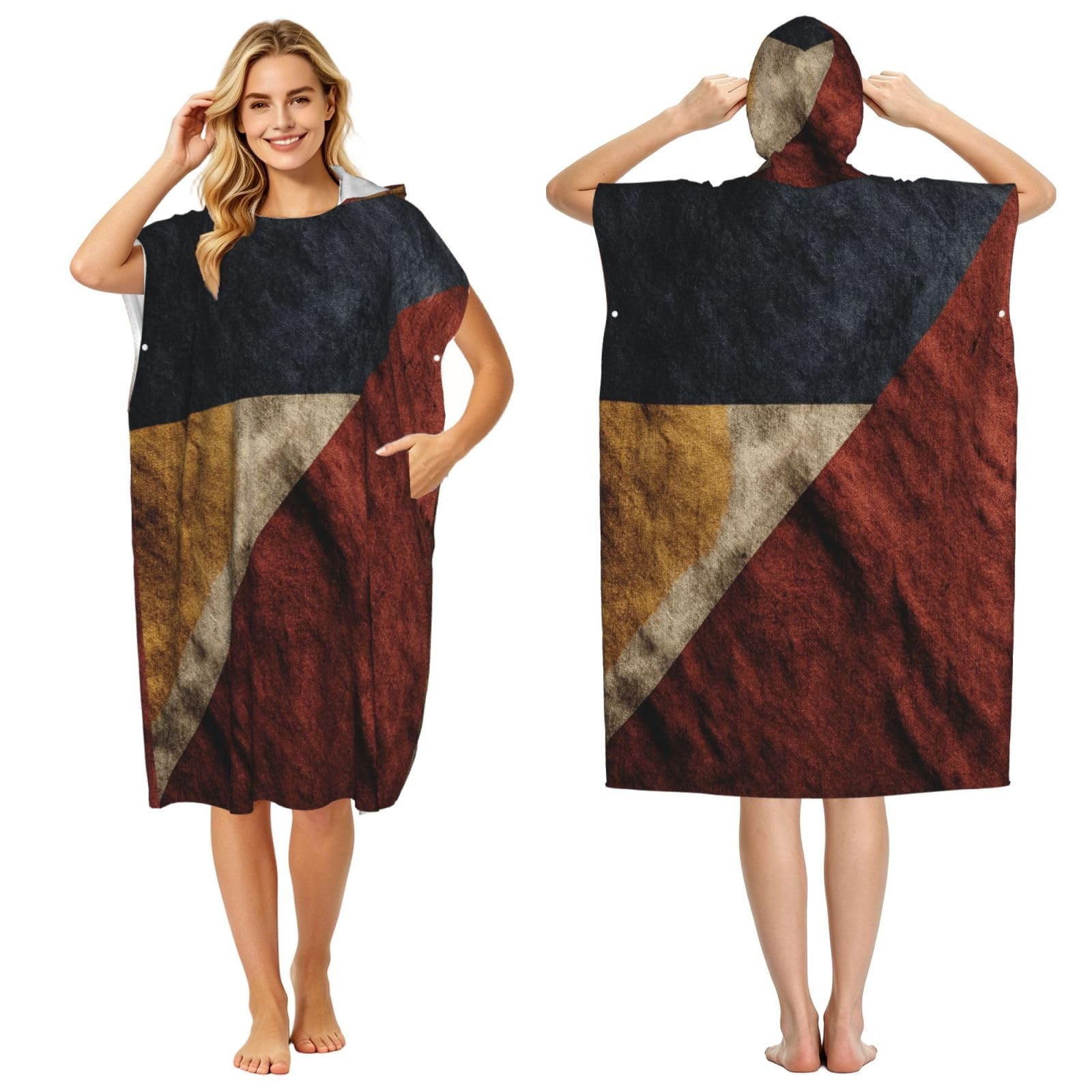 KLGRTJHK The Old German Flag Adult Hooded Beach Poncho Towel 43"X35"