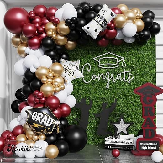 Burgundy Graduation Party Decorations, Maroon Gold Black Balloon Garland Arch for Class of 2026 Graduation Birthday Congrats Grad High School & College Celebrations