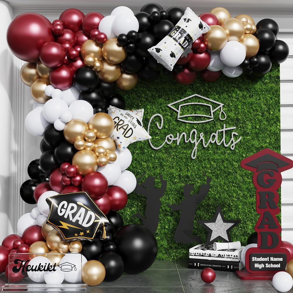 Burgundy Graduation Party Decorations, Maroon Gold Black Balloon Garland Arch for Class of 2026 Graduation Birthday Congrats Grad High School & College Celebrations