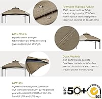 Vista 10 de ABCCANOPY Riplock Toldo Superior de Repuesto para Cenador para Lowe's Allen Roth #GF-12S004B-1, Caqui