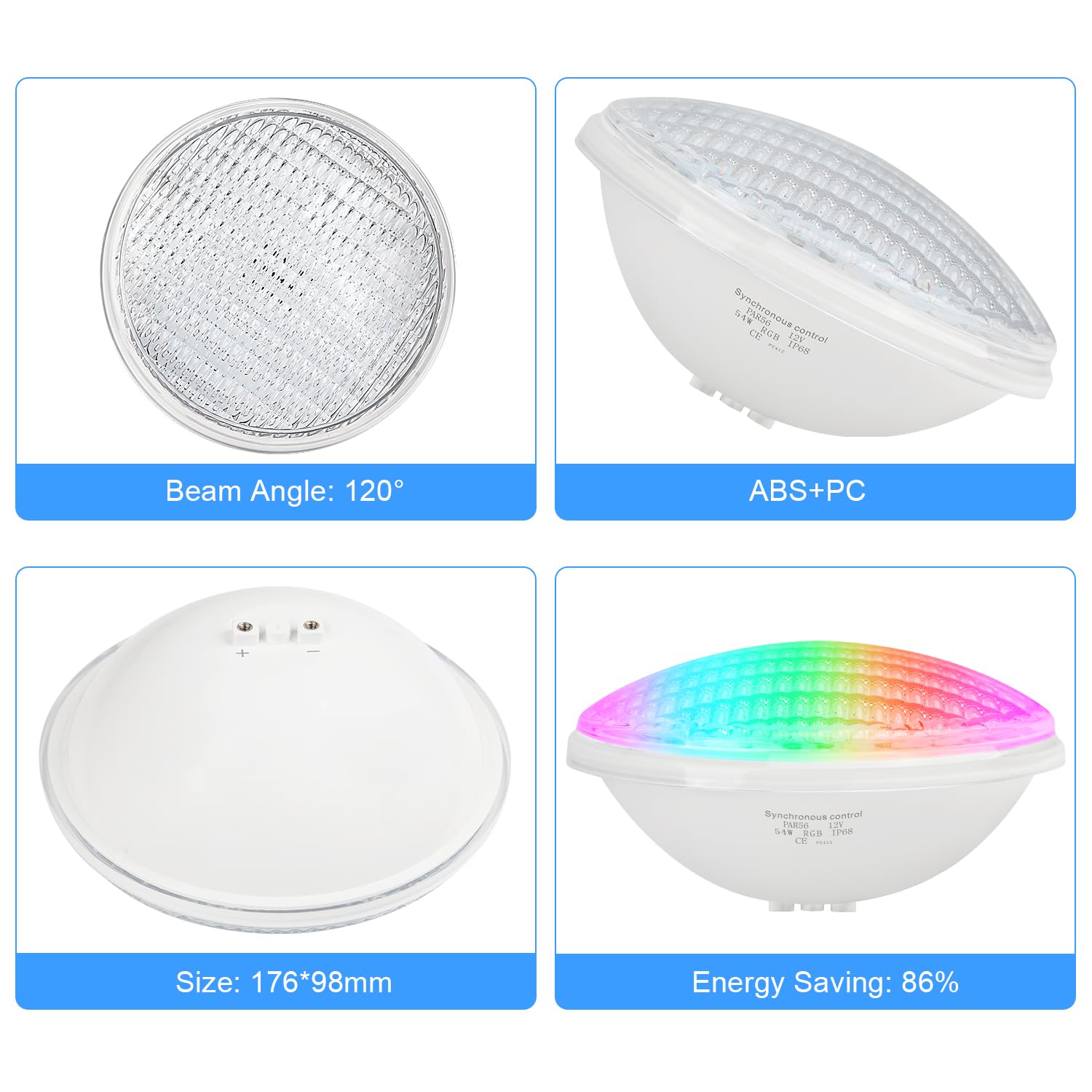 54W LED Poolbeleuchtung PAR56, 12V RGB Timing 2/4/6H Schwimmbadbeleuchtung, Externe Synchronisation mit Fernbedienung, IP68 Wasserdichter Pool Lampe Licht mit Fernbedienung (2 Stück) | 12V Schwimmbadbeleuchtung mit Fernbedienung, IP68 Wasserdichter Pool L