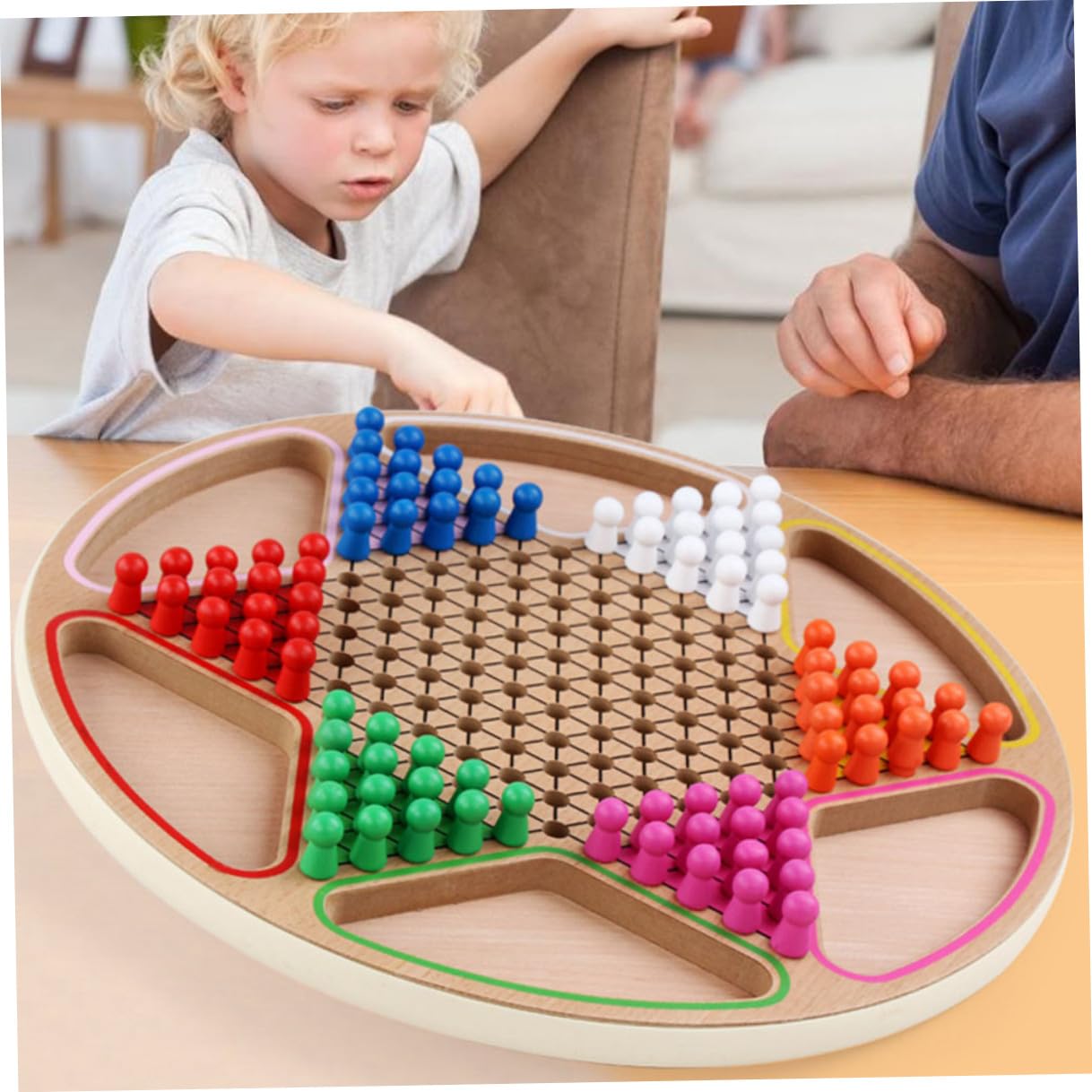Jeu de Dames Chinoises Jouet Éducatif en Bois, 2-en-1 pour Garçon et Filles