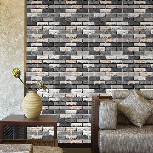 Miniatura 7 de Yancorp Papel tapiz autoadhesivo de 32.8 pies para despegar y pegar, papel tapiz de ladrillo de piedra gris oscuro, protector de pared decorativo