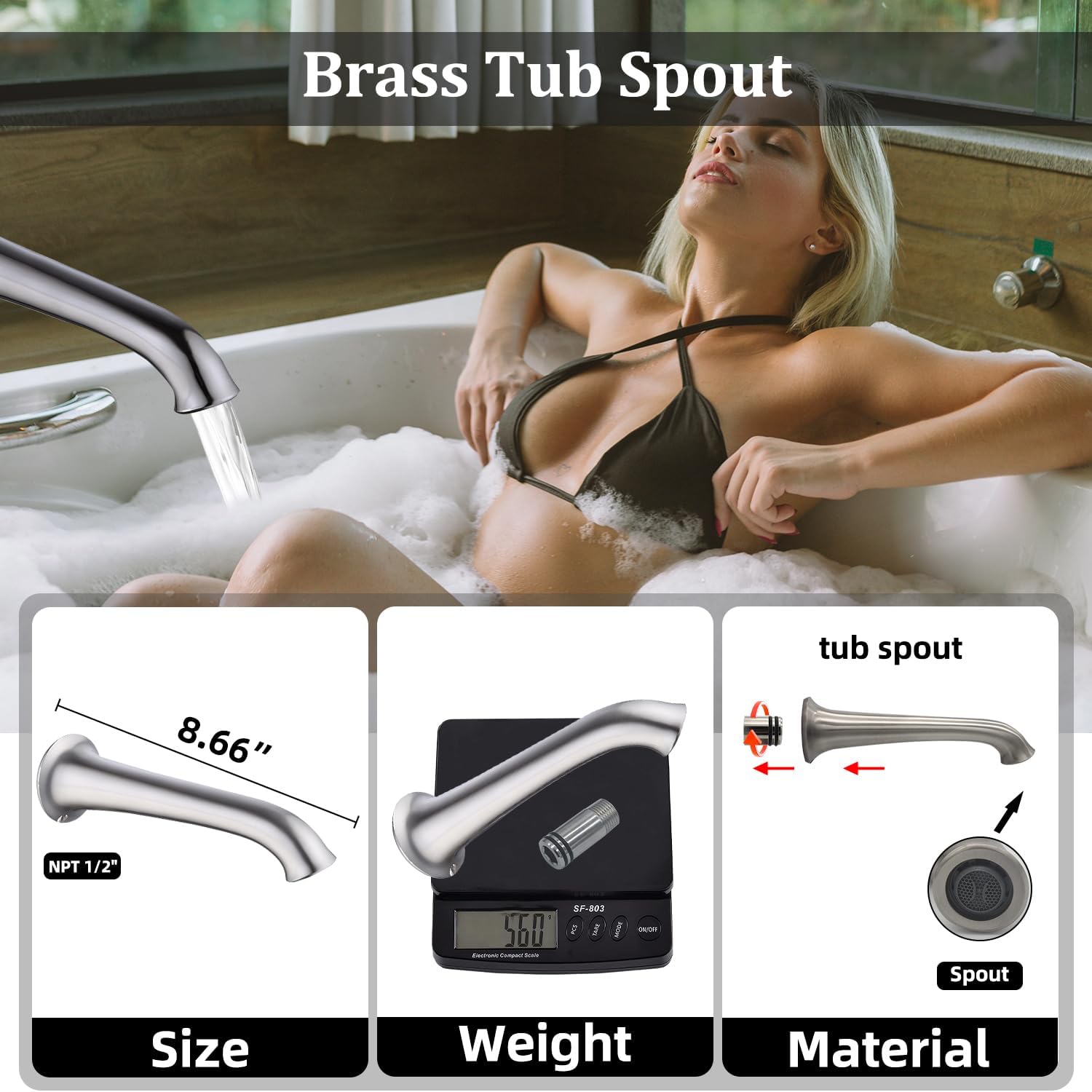 All Metal Thermostatic Shower System: Complete Wall Mount Rain Shower Head, Handheld Spray, and Tub Spout Faucet Set in Brushed Nickel