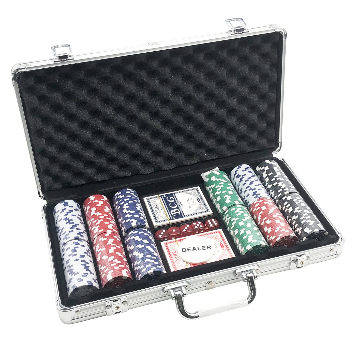 various Set Poker de Maletín Profesional 300 Fichas Juego de Poker Casino Aluminio 5 x Dados 2 x Barajas y 1 x Ficha de Crupier (Poker Maletín 300)
