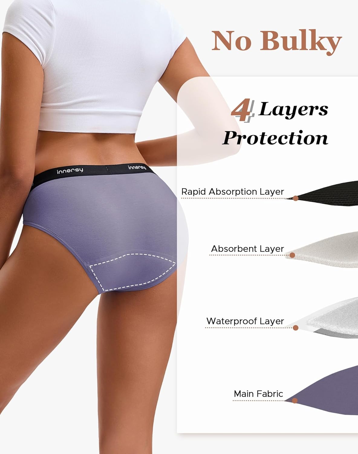 INNERSY Women's Bikini Period Underwear Cotton Menstrual Leakproof Panties 3-Pack - Image 4