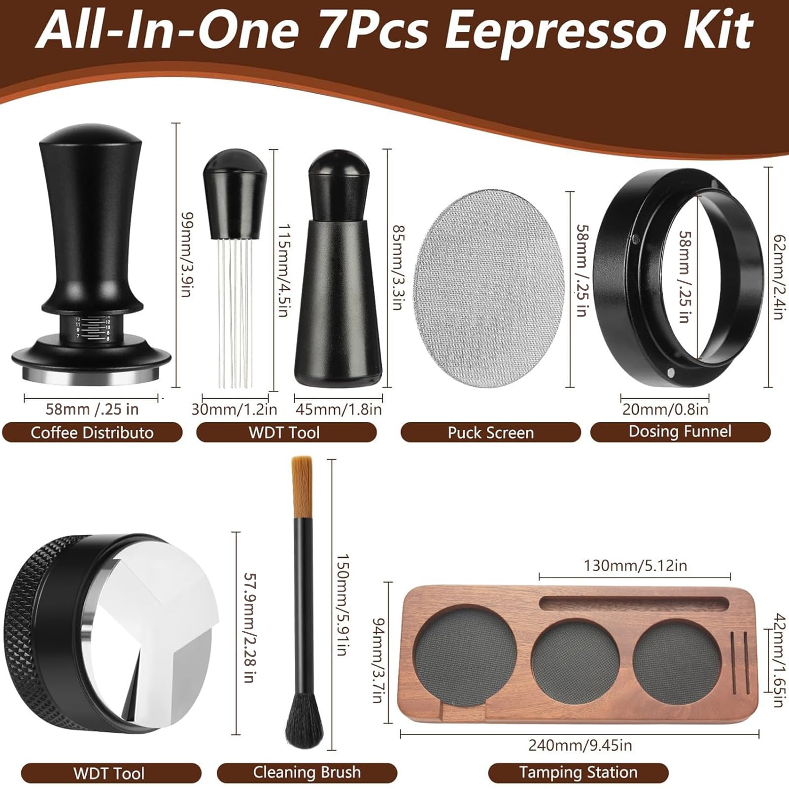 Ubijak do espresso 58mm narzędzia do ubijania i prasowania mielonej kawy | Tamper do espresso do użytku komercyjnego Do użytku na blacie, do zastosowań komercyjnych, w podróży, do domu, w kawiarni