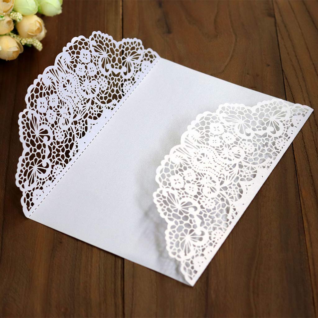 FifijuanC Lot de 50 cartes d'invitation découpées au laser avec inserts en carte Kraft marron pour mariage, fête prénatale, fête d'anniversaire 12.5cm x 18cm blanc