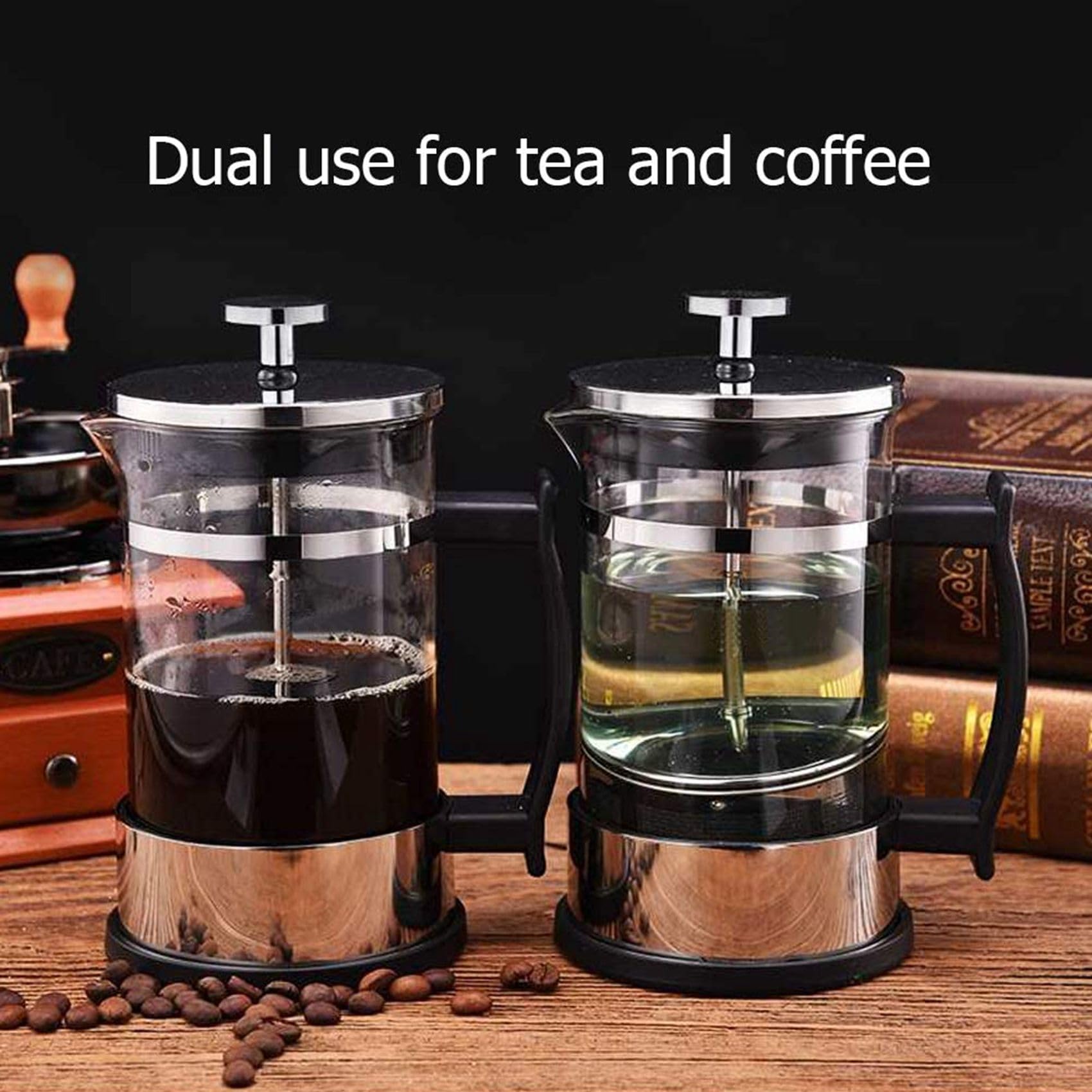 5X Cafetera, Cafetera de Vidrio de Acero Inoxidable, Cafetera de Filtro de Prensa Francesa, Tetera Doméstica, Adecuada para Hacer Té
