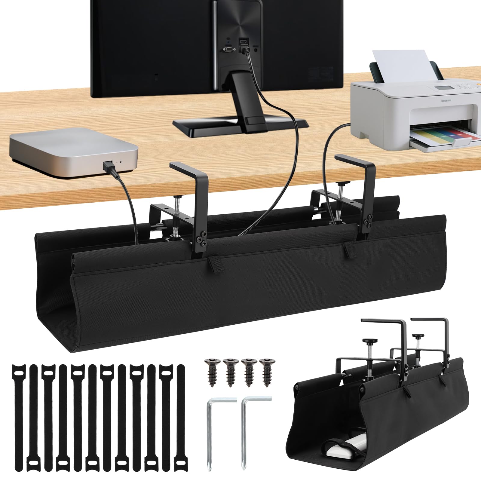 Lot de Cable Management, 90cm Rangement Cable Bureau sous Table Sans Perçage, Passe Cable Bureau Grande Capacité pour La Gestion des Câbles et des Multiprises