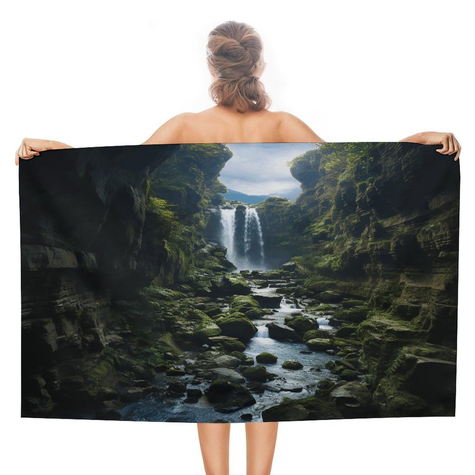 VstaDank Waterfall Cliff Beach Towel 51x31 Inch Oversized Soft Bath Towel Luxury Plush Thick Hotel Swim Pool Towels Super Quick Dry Travel Towels for Camping Gym Sports Yoga