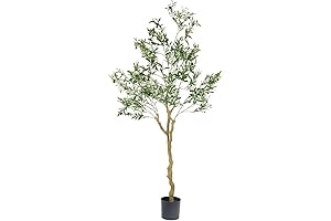 7ft Tall Faux Olive Tree, Lifelike Artificial Olive Tree with Green Leaves...