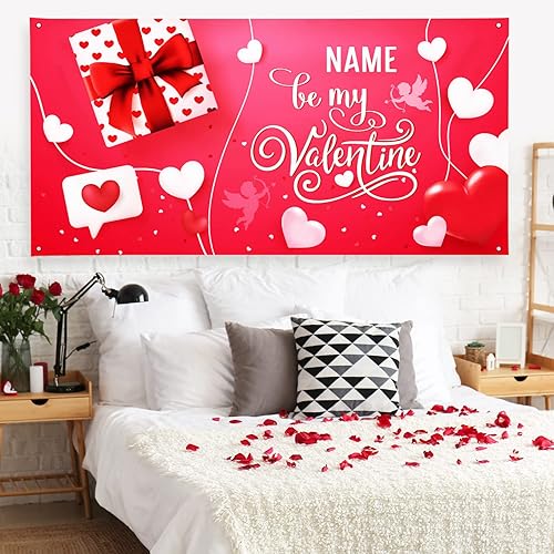 Miniatura 147 de Cartel de fondo personalizado para el día de San Valentín, decoración de San Valentín, letrero de vinilo con texto en inglés "Be My Valentine