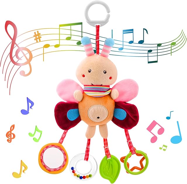 Baby Pram Pushchair Toys Newborn Sensory Toy for Babies Soft Plush Early Development Stroller Car Toys Hanging Activity Toy with Teether Clip on Pushchair Handbells Baby Rattles Toys for Girls Boys