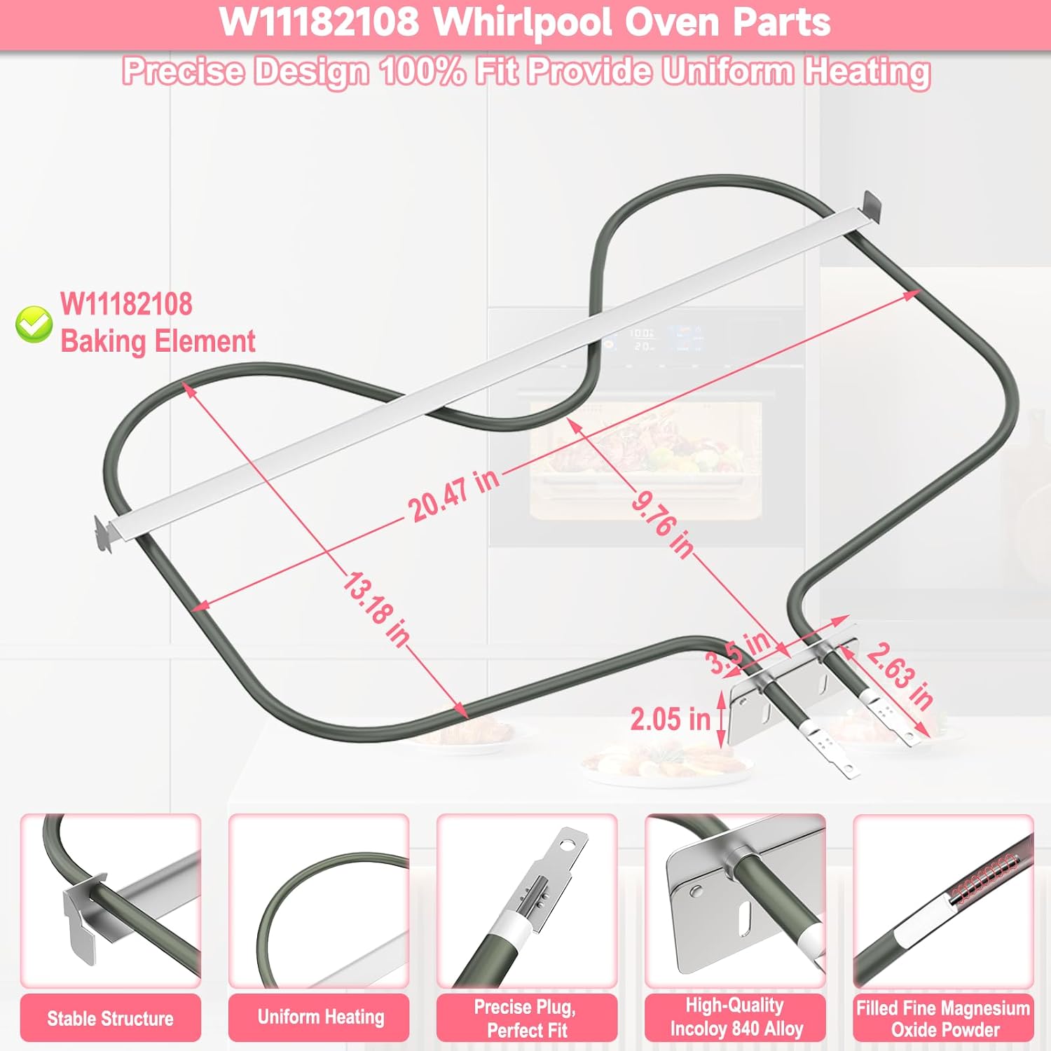 LXun Upgraded W11182108 Oven Heating Element Comaptible with Maytag Amana Ikea Whirlpool Oven Part for Maytag Whirlpool W11182108 Oven Baking Element Replacement Part W11022836 W11111743 AP6286606