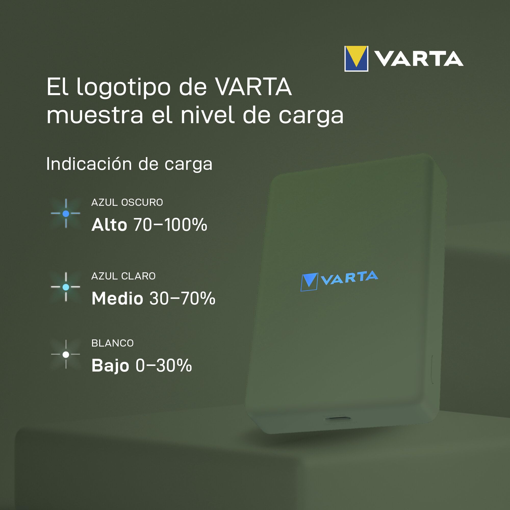VARTA Batería Externa 5.000mAh, Power Bank inalámbrico magnético, Mag Pro Power on Demand, wireless, 7,5W, cargador con USB Tipo C, compatible con MagSafe y Qi Standard (iPhones y Android), verde | Power on Demand, carga inalámbrica MagSafe y Qi, cargador